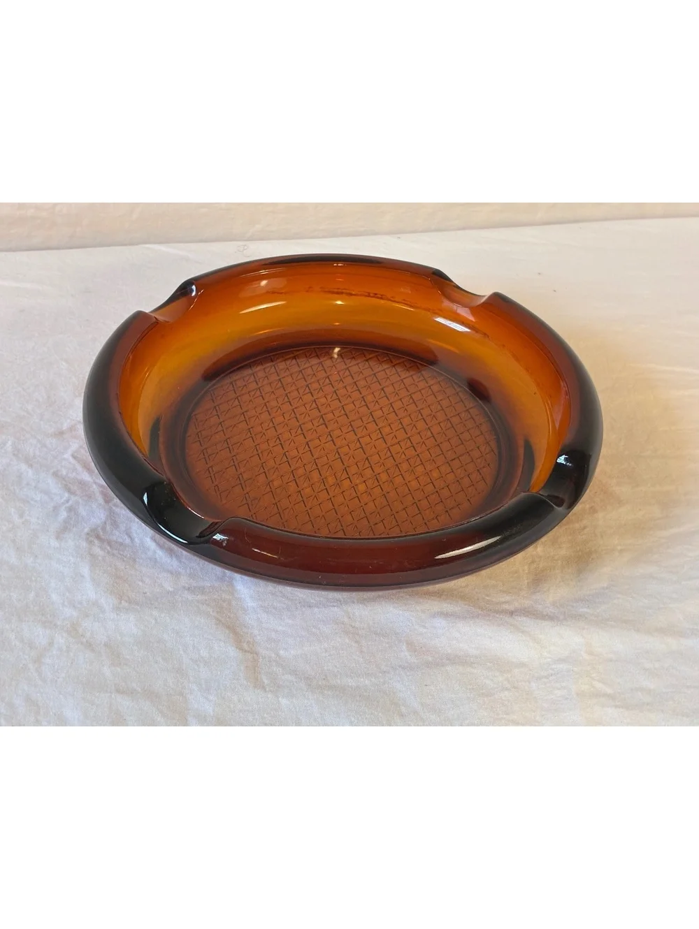 Vintage Amber Glass Ashtray with Textured Base
